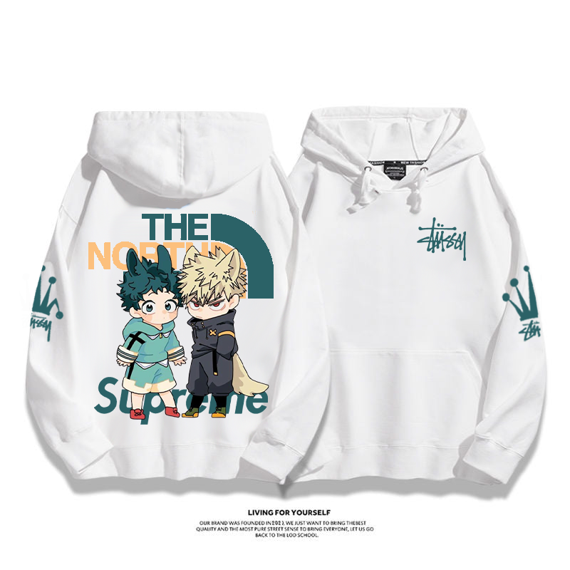 かわいいデザイン Q版アニメキャラクター プリント柄フード付きパーカー