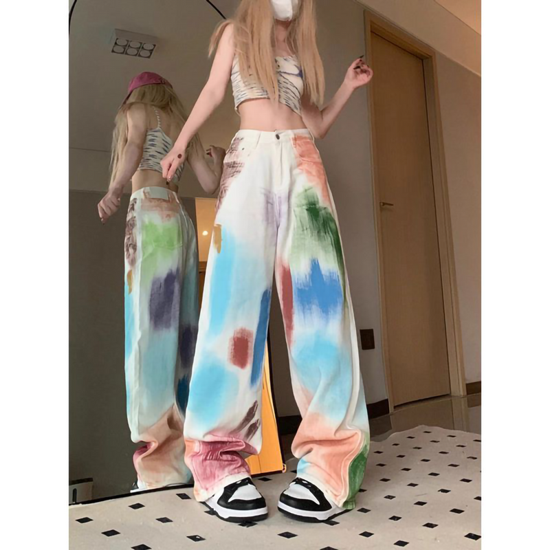 欧米ファッション 絞り染め風 カジュアル ジーンズ