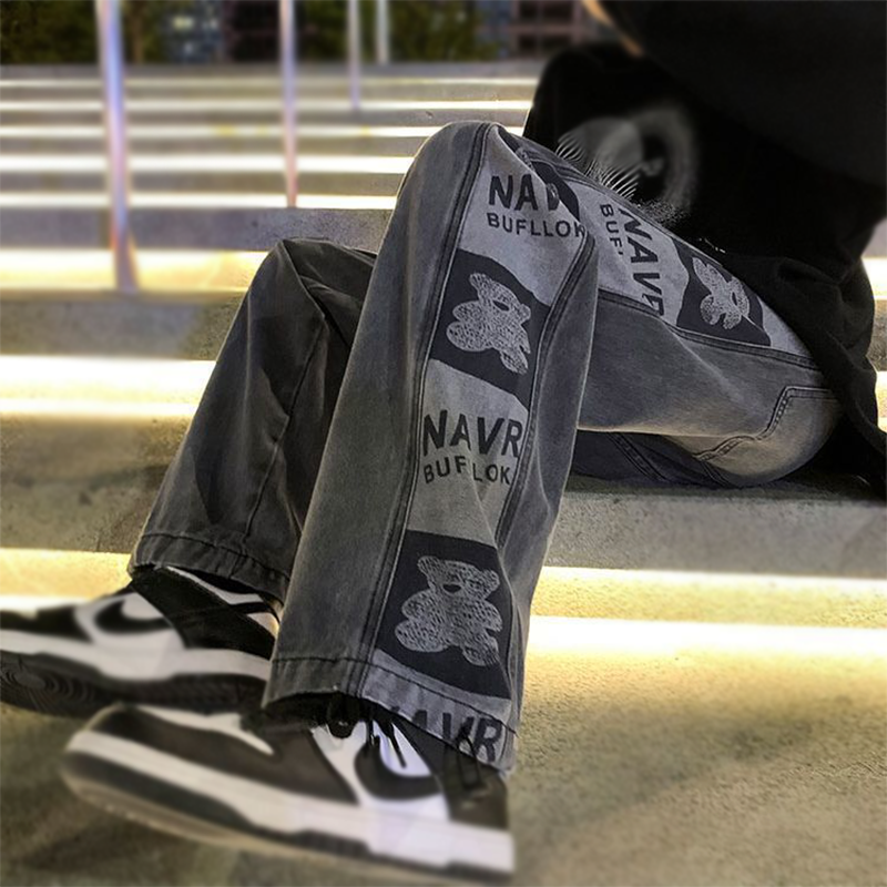 ハイストリートスタイル カジュアル かわいいクマ ジーンズ