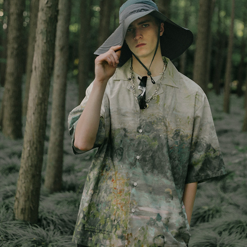 印象派の風景油絵 モネ 半袖シャツ