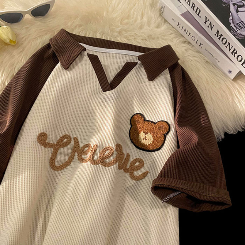 超かわいい  クマちゃん  ワッフル  カジュアル  半袖シャツ