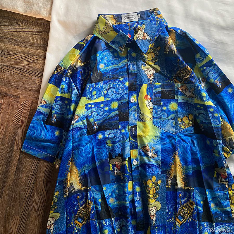 アメリカンスタイル 落書き風 星空 半袖シャツ