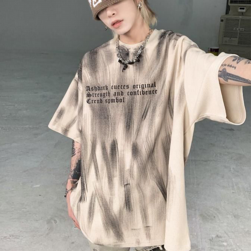 絞り染め風 ダークスタイル 韓国ファッション 半袖シャツ