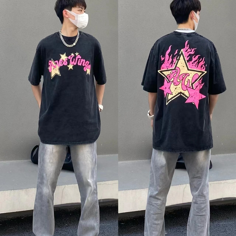 純粋な綿素材 アメリカンファッション カジュアル 半袖シャツ