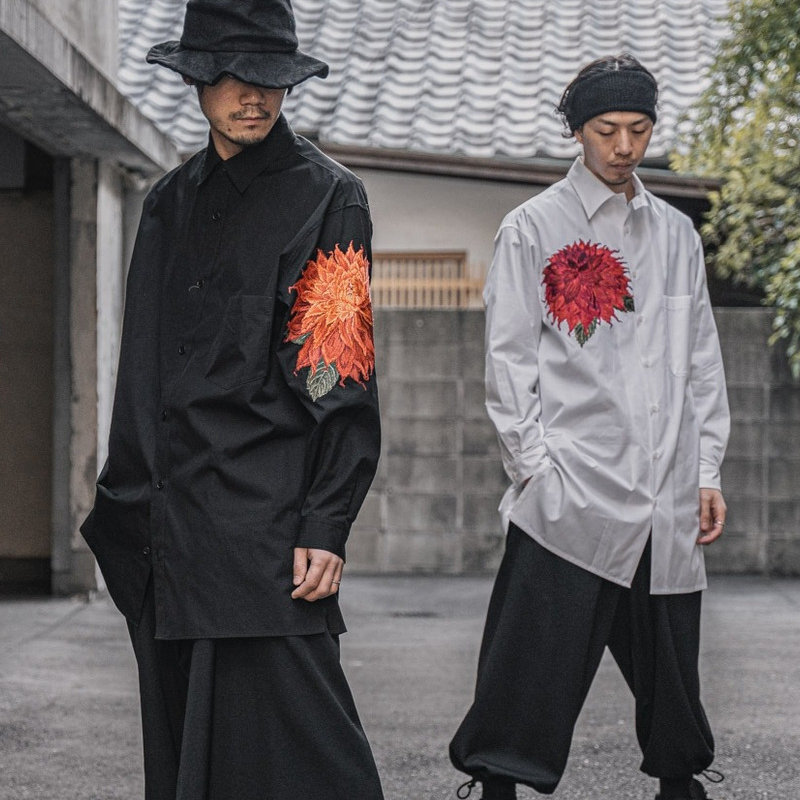 ハイファッションセンス ダリア 刺繍 ロングシャツ