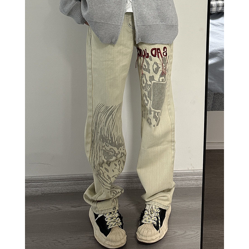 ハイファッションセンス 落書き風 カジュアル ジーンズ