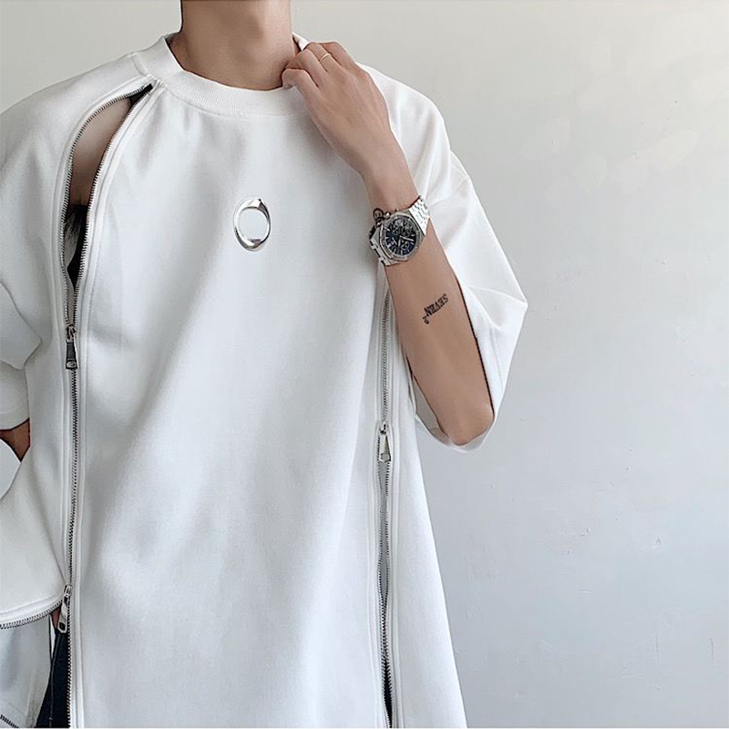 韓国ハイファッションセンス アドバンスド  ダブルジッパー 半袖シャツ