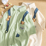 INS クマのモチーフの刺繍 カジュアル 半袖シャツ