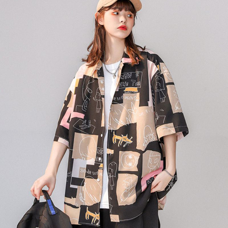 人気爆発 INS 可愛い カジュアル 落書き風 半袖シャツ