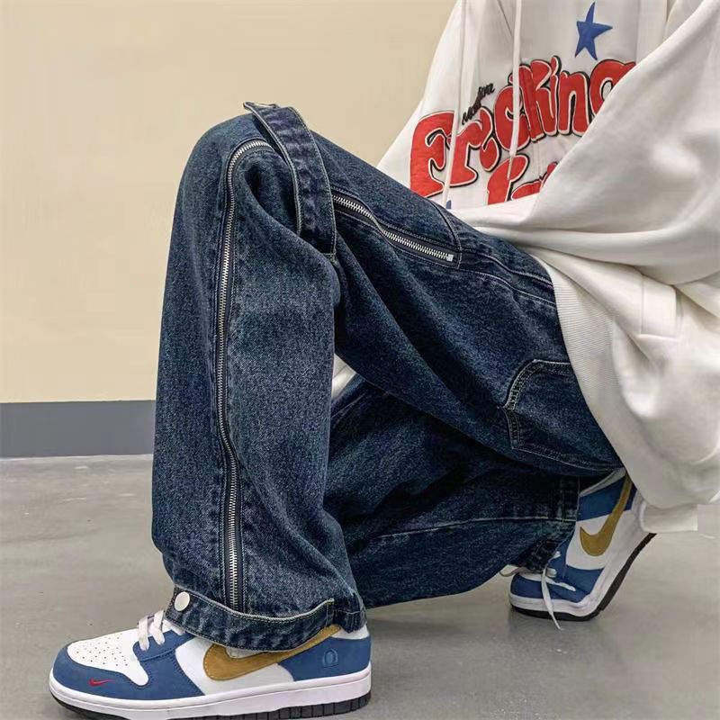 ハイストリートスタイル 側面 ジッパー せっけい ジーンズ