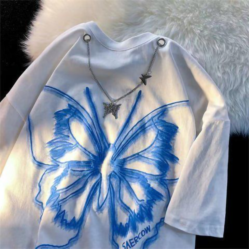 ユニークなデザイン ハイストリートスタイル 蝶 半袖シャツ