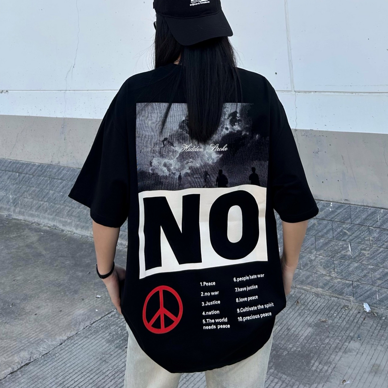 英語プリント 世界平和 カジュアル 半袖シャツ