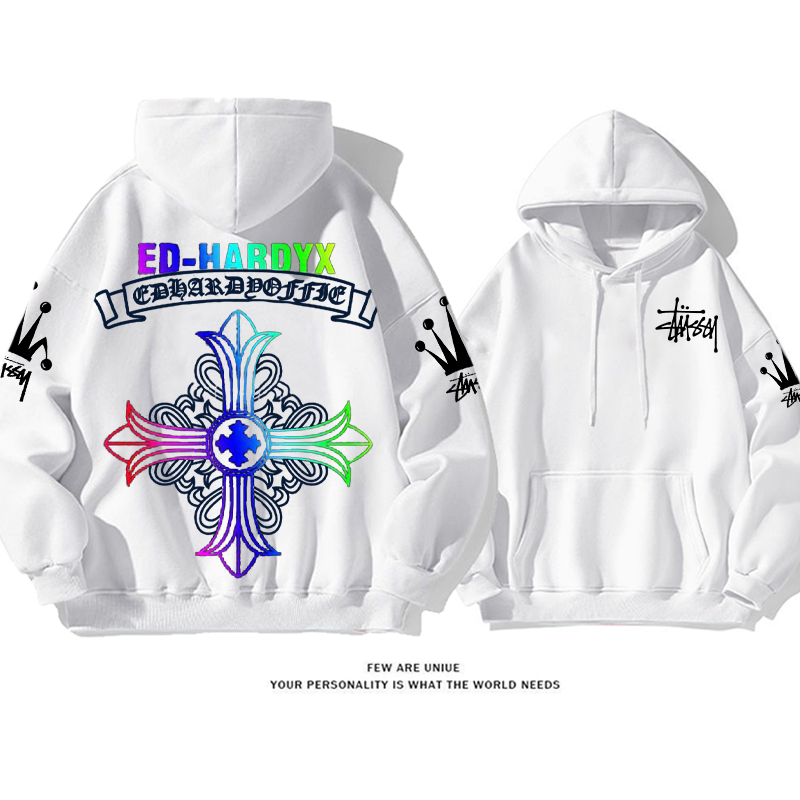 カラフルなデザイン クロス プリント柄フード付きパーカー