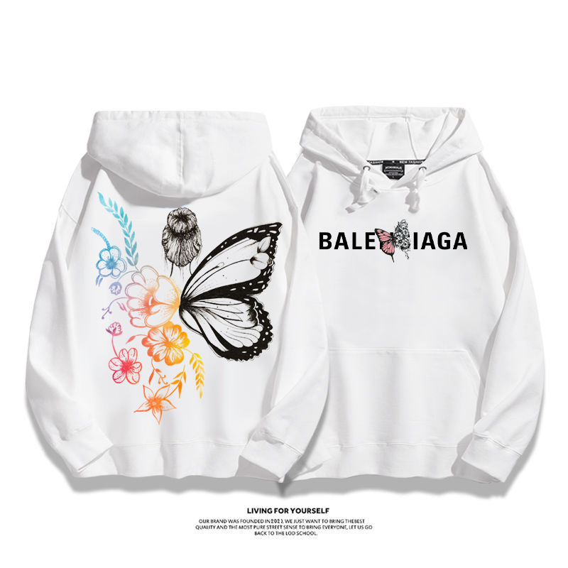 人気のデザイン 花と蝶 プリント柄フード付きパーカー