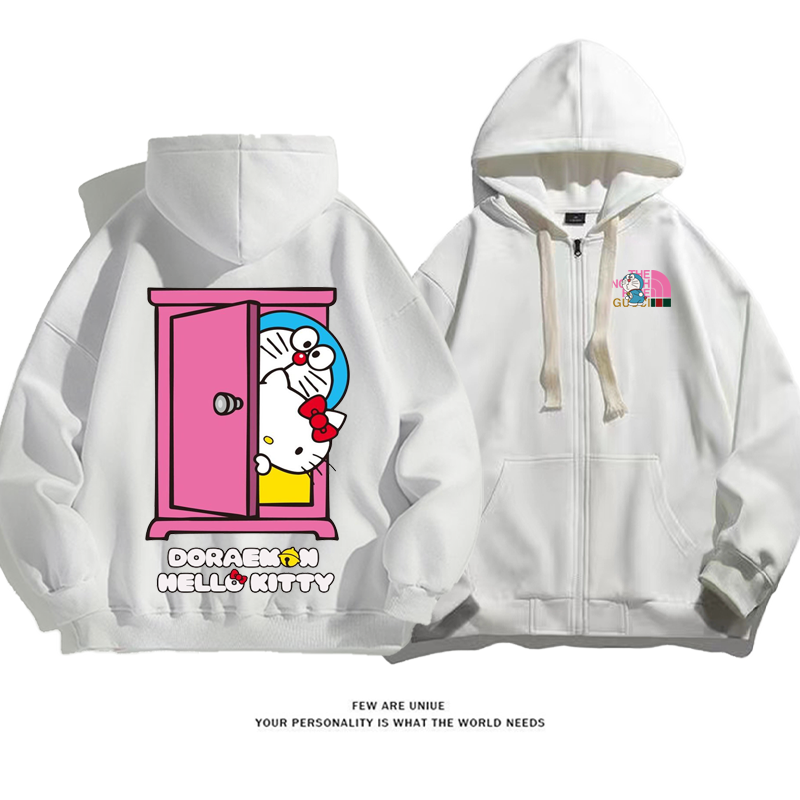 人気爆発ins映えドアの後ろの2匹の猫カートゥーンファッションパーカー