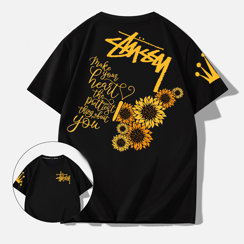ストリート超カッコイイトレンドブランド  ひまわり プリント柄半袖シャツ