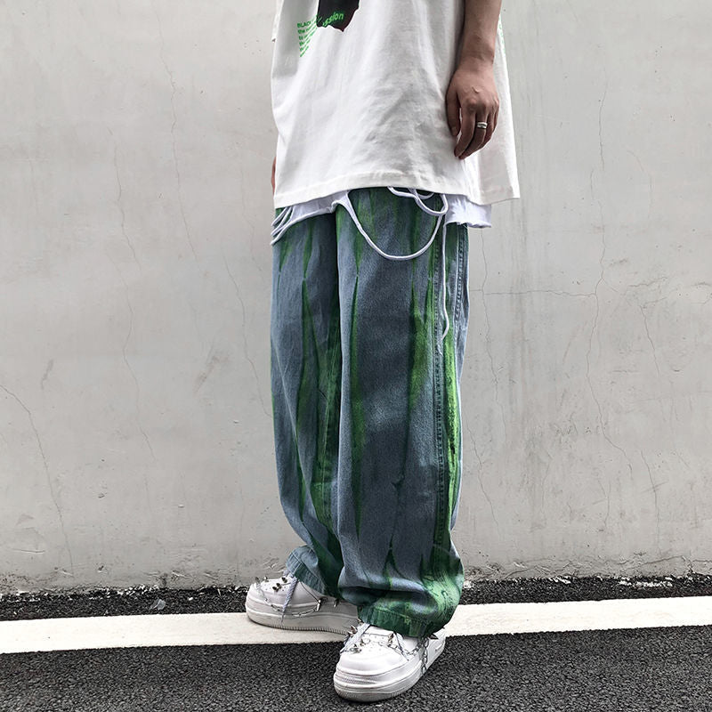 韓国ファッションスリム ワイド シンプルファッション絞り染め風ワイドレッグパンツ