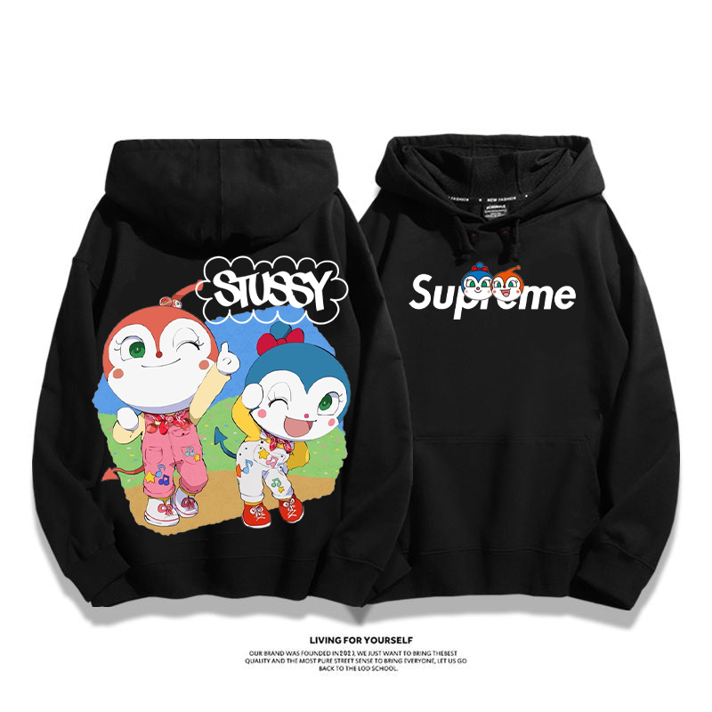 かわいいアニメのキャラクター プリント柄フード付きパーカー