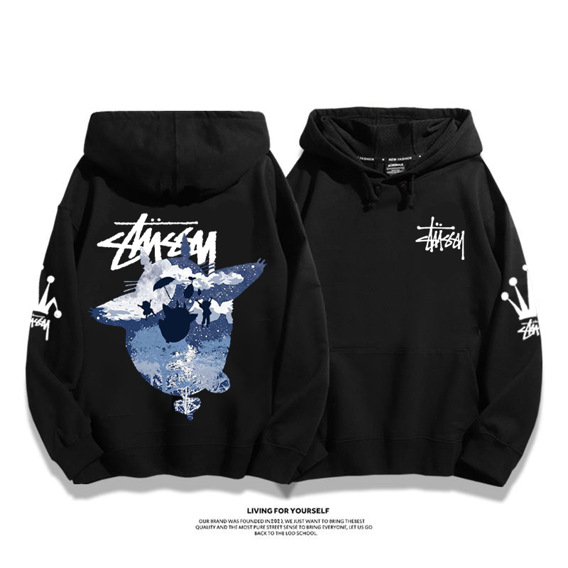 ユニークなデザイン 空のシルエット プリント柄フード付きパーカー
