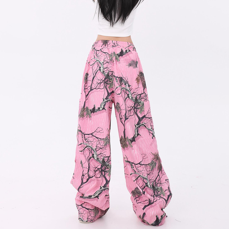 レトロ ストリートスタイル 枝パターンの落書き ワイドパンツ