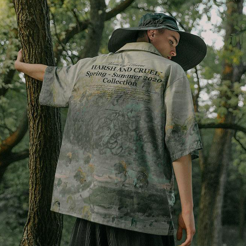 印象派の風景油絵 モネ 半袖シャツ