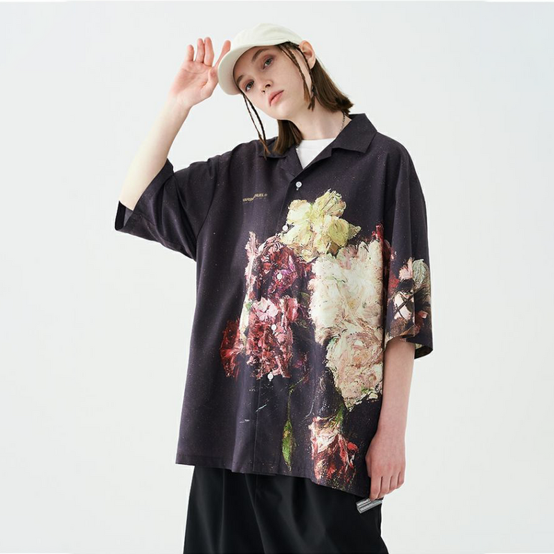 レトロ 油絵スタイル カジュアル 半袖シャツ