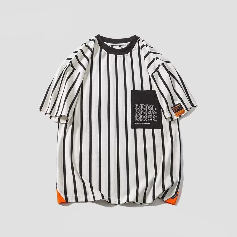 ボーダー柄 コントラストカラー カジュアル 半袖シャツ