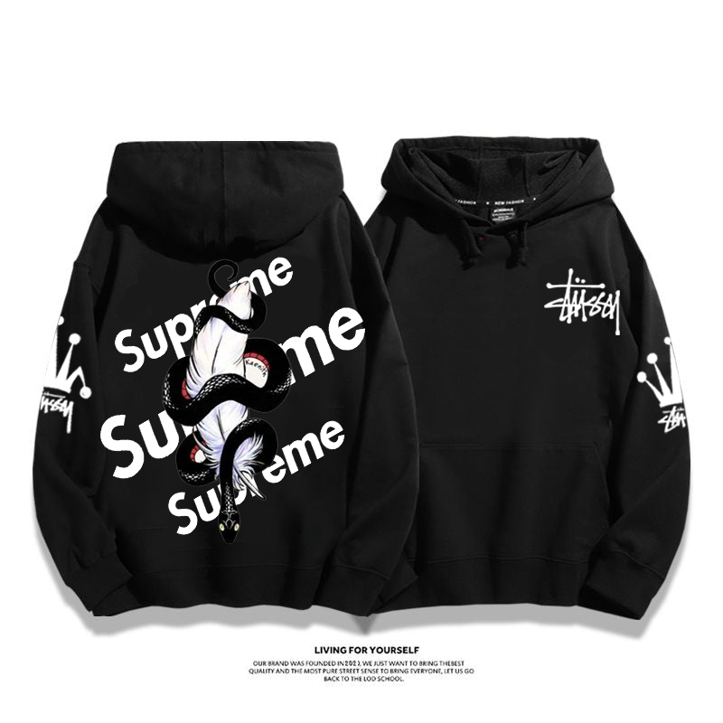 ユニークなデザイン 絡まった蛇 プリント柄フード付きパーカー