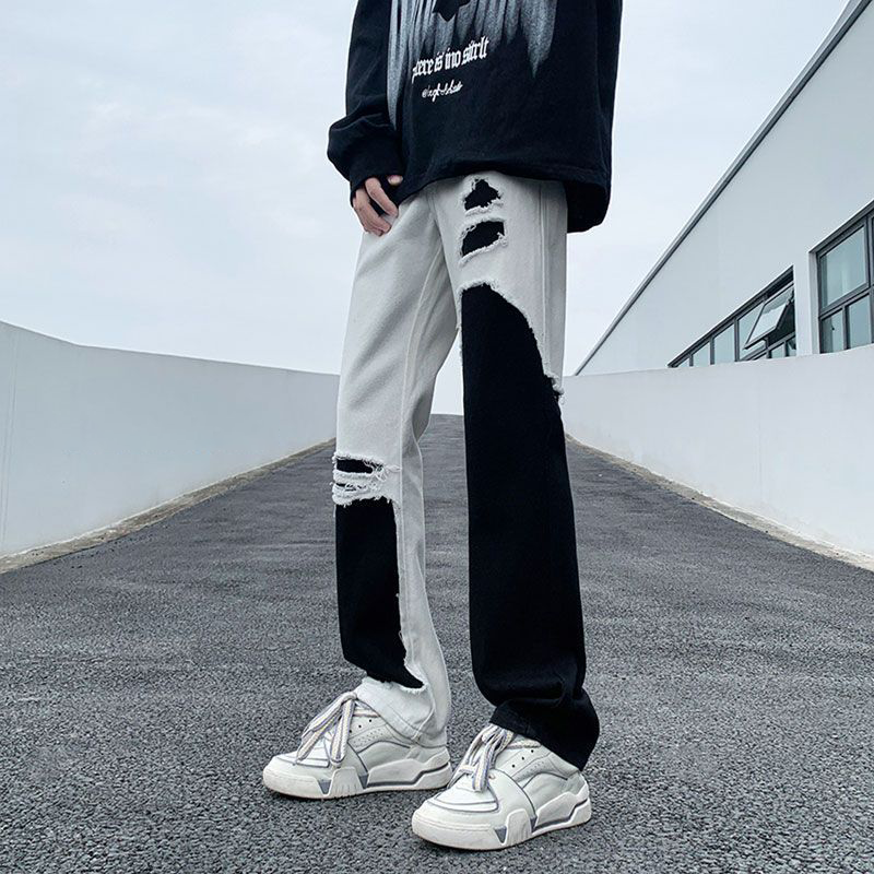 ハイストリートスタイル 接合する 二色 超カッコイイ ジーンズ