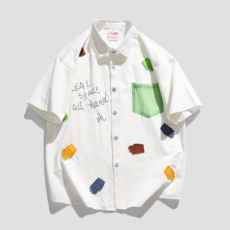 INS大人气 コントラストカラー カジュアル 半袖シャツ