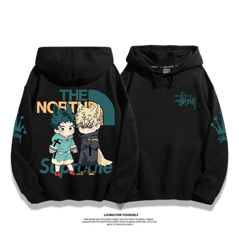 かわいいデザイン Q版アニメキャラクター プリント柄フード付きパーカー