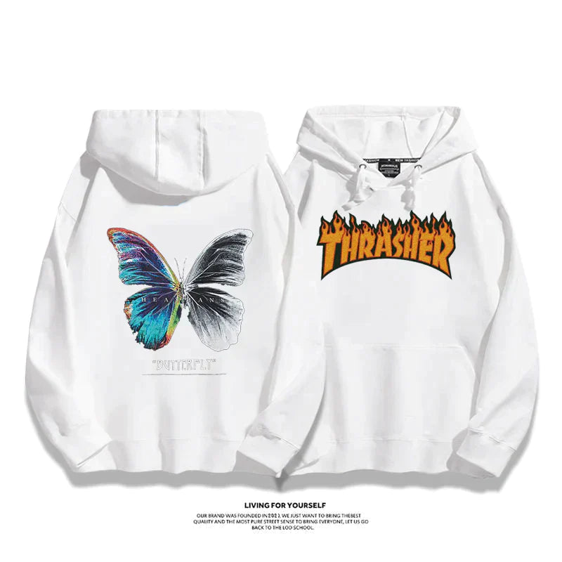 カジュアルカートゥーンストリートプリント柄 カップルパーカー