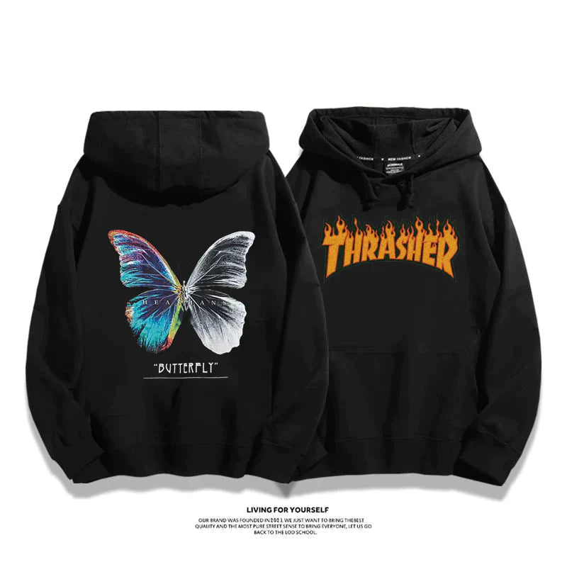 カジュアルカートゥーンストリートプリント柄 カップルパーカー