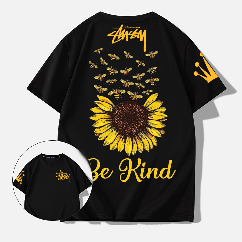 ストリート超カッコイイトレンドブランド  ひまわり プリント柄半袖シャツ