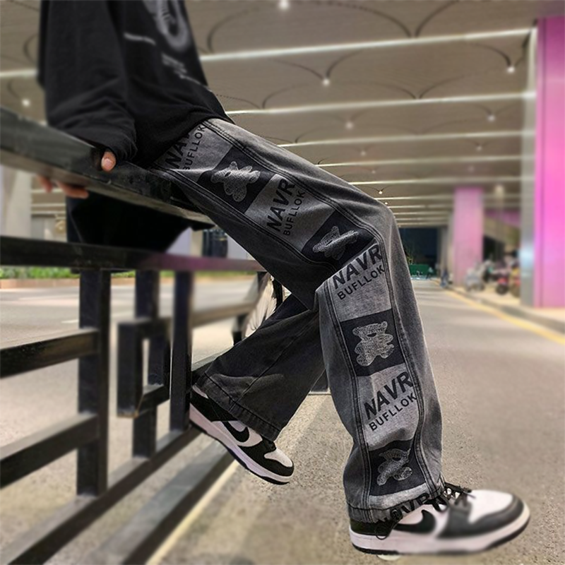 ハイストリートスタイル カジュアル かわいいクマ ジーンズ