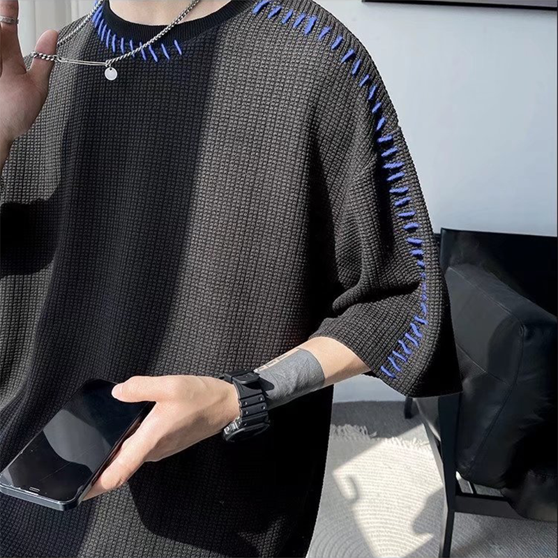 INS 個性的 縫い目のデザイン カジュアル ワッフル 半袖シャツ