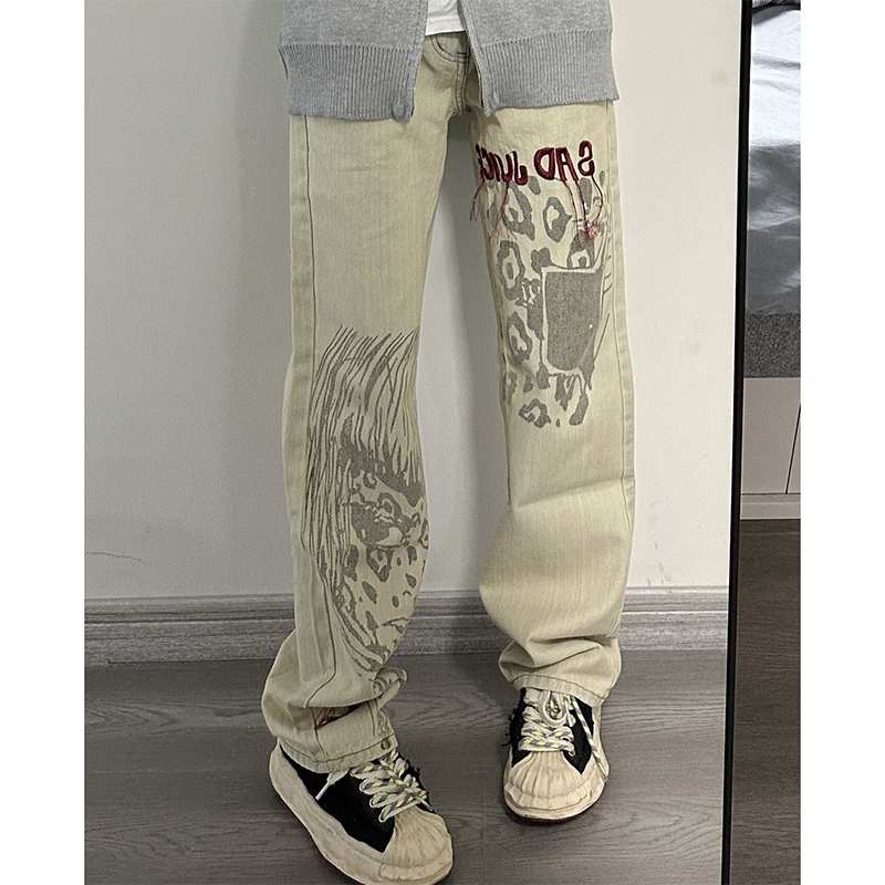 ハイファッションセンス 落書き風 カジュアル ジーンズ