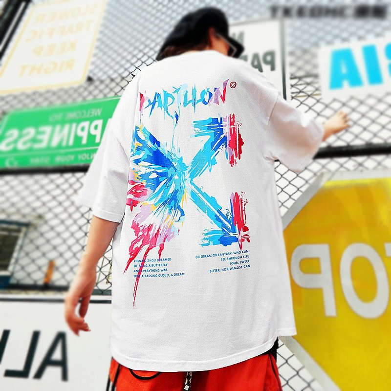 ハイストリートスタイル カラフルな蝶 カジュアル 半袖シャツ