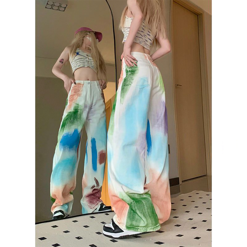 欧米ファッション 絞り染め風 カジュアル ジーンズ