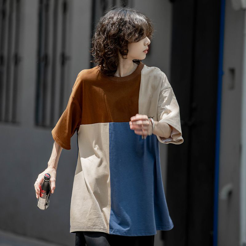 韓国ファッション カジュアル コントラストカラー 半袖シャツ