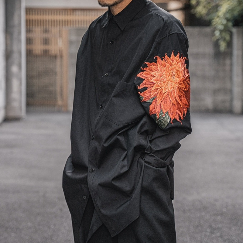 ハイファッションセンス ダリア 刺繍 ロングシャツ