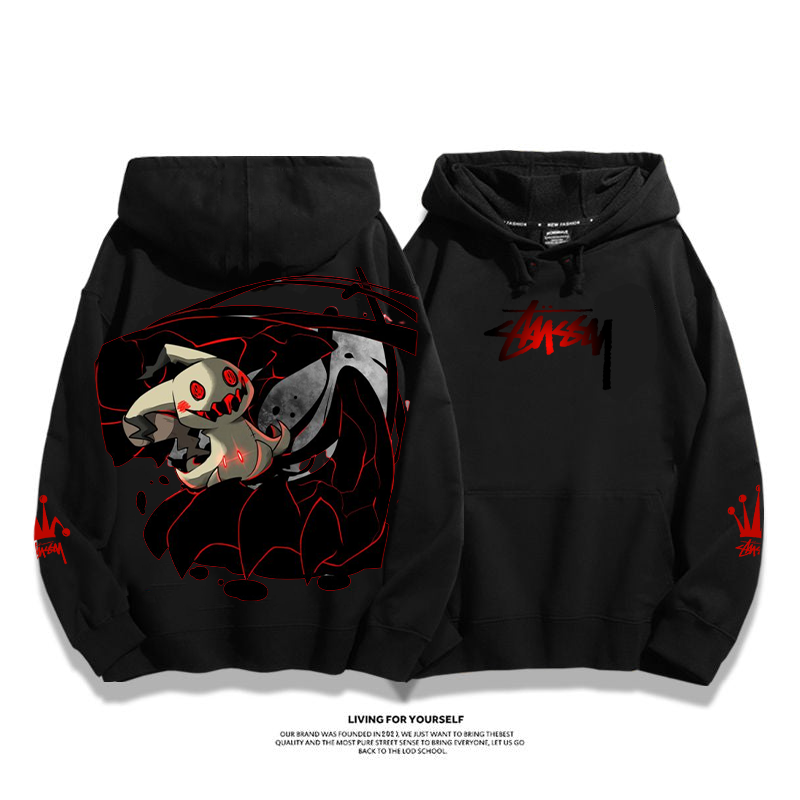 ダークデザイン 黒くなったエルフ プリント柄フード付きパーカー