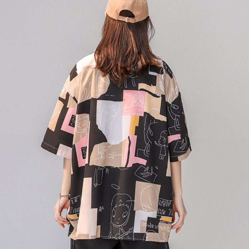 人気爆発 INS 可愛い カジュアル 落書き風 半袖シャツ