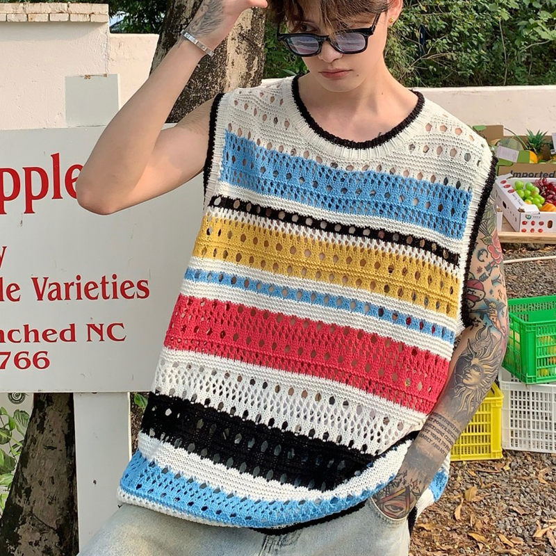 透かし彫り カラー カジュアル タンクトップ