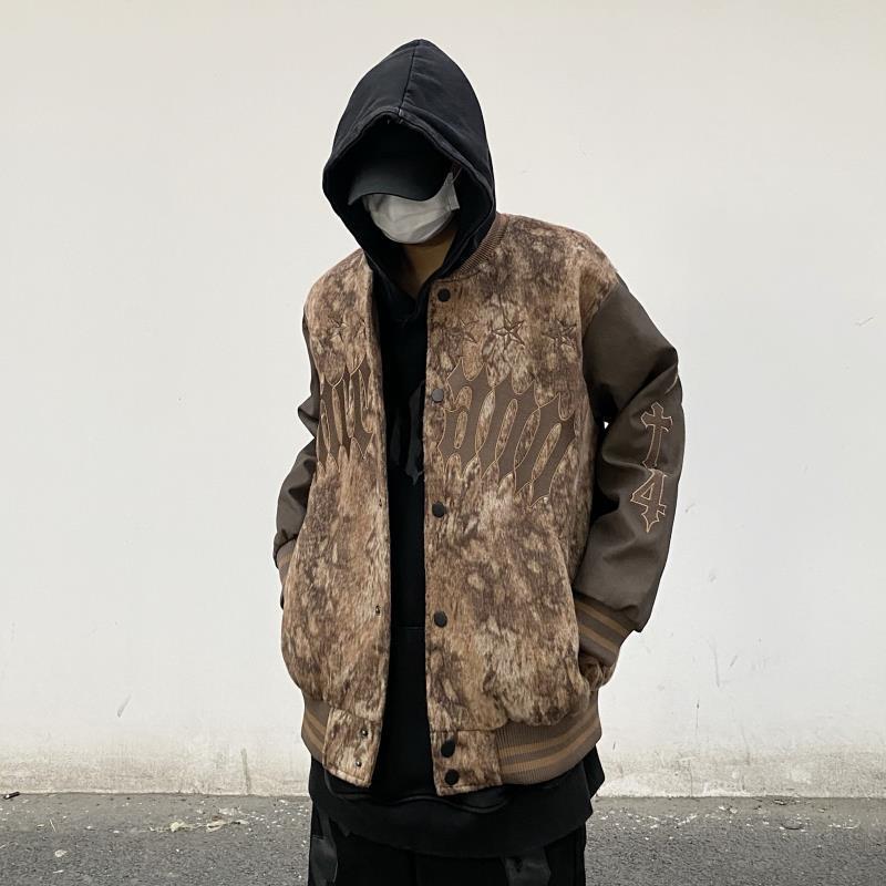 ストリートヒップホップゆったり刺繍野球ネックカップルジャケット