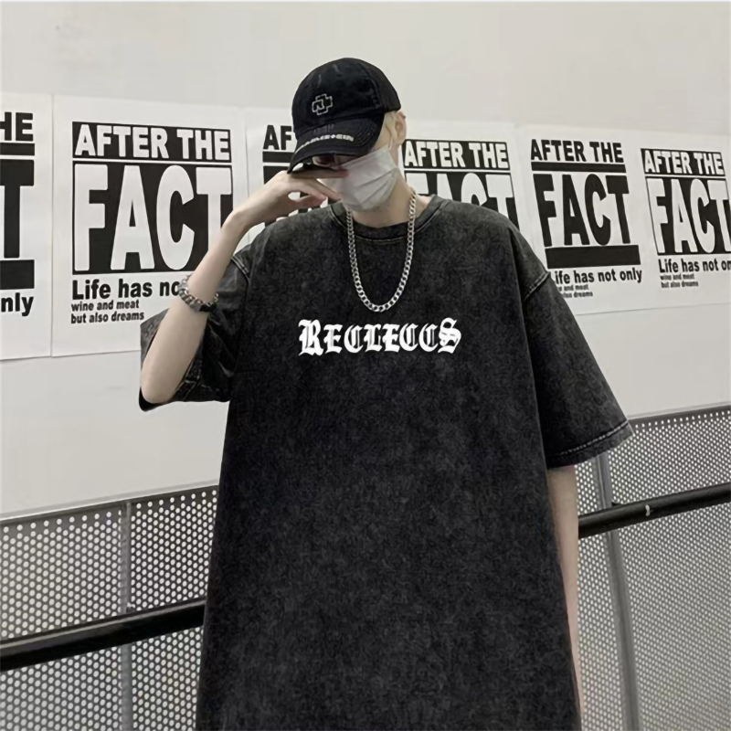 十字架とバラ アメリカンスタイル 英語プリント 半袖シャツ