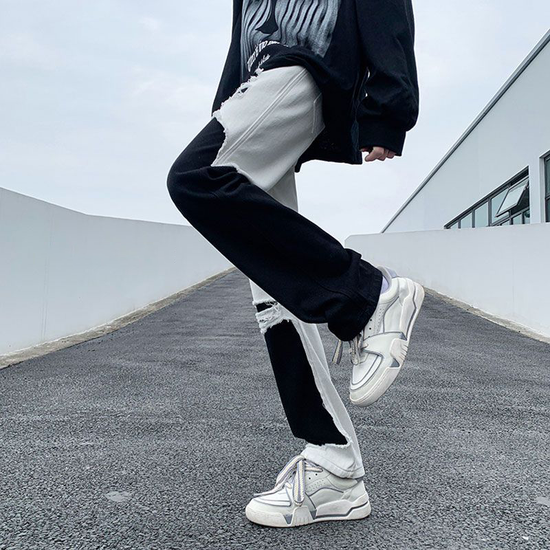 ハイストリートスタイル 接合する 二色 超カッコイイ ジーンズ