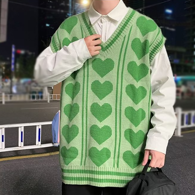 INS大人气 カレッジスタイル  かわいいハート柄 ニット タンクトップ