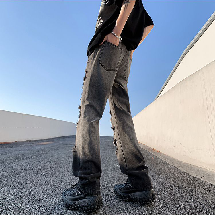 グラデーション アメリカンスタイル ダメージデニムパンツ