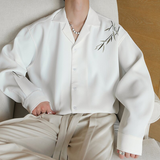 韓国ファッション 笹の葉刺繍 ワッフル シャツ
